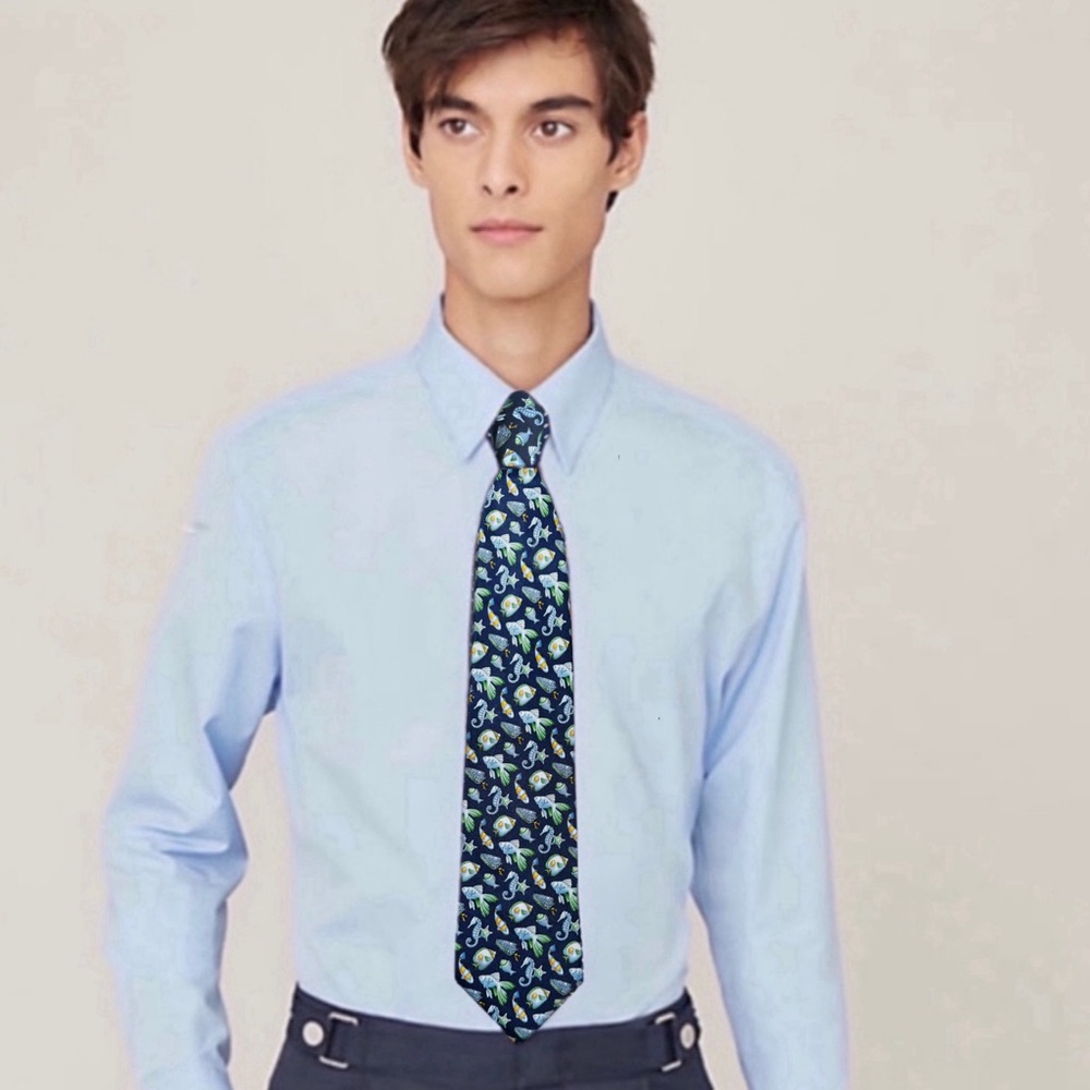 GUCCI • Vintage Fish Seahorse Business Classic Tie - Picture 2 of 10